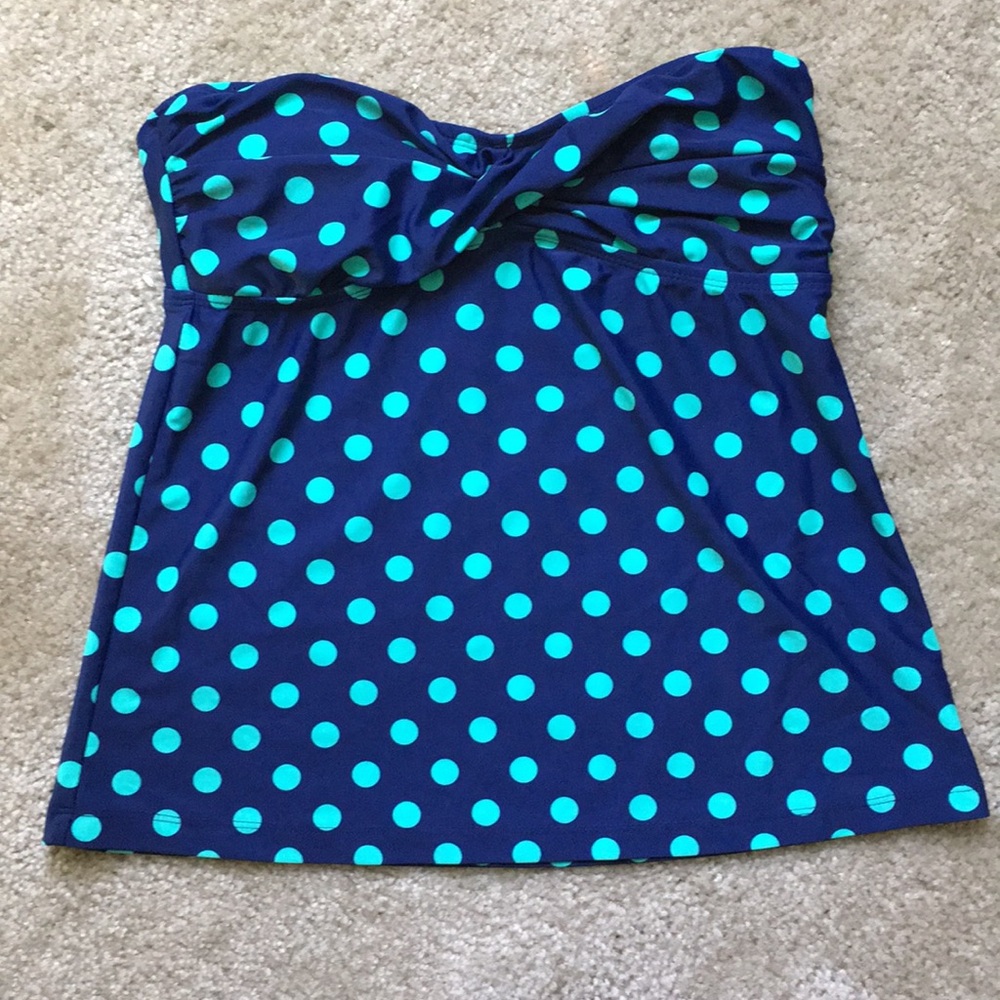 Navy blue + teal polka dot swim tankini top! Small